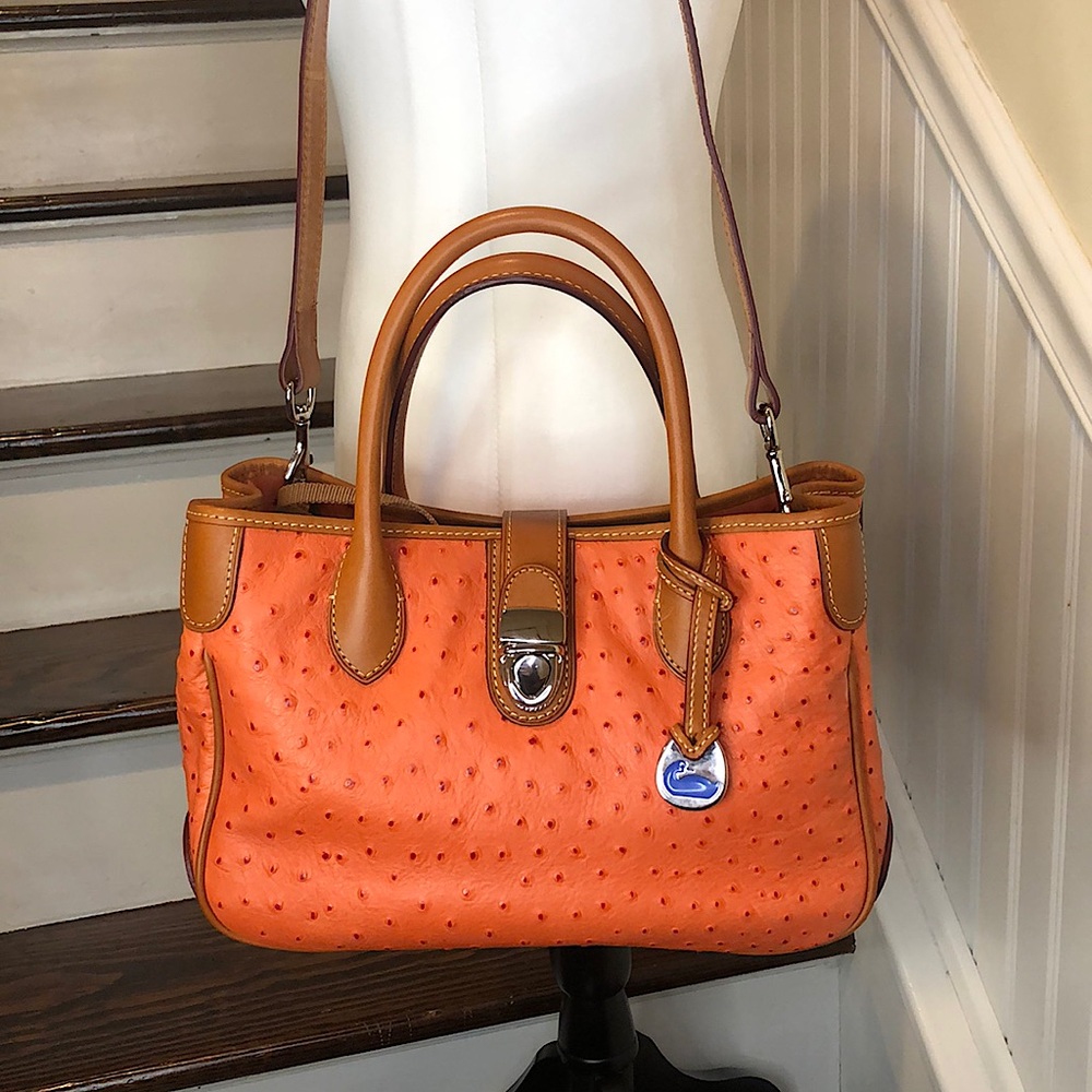 DOONEY & BOURKE Orange Ostrich Print Leather Crossbody Shoulder Laptop Bag NWOT - Picture 16 of 16